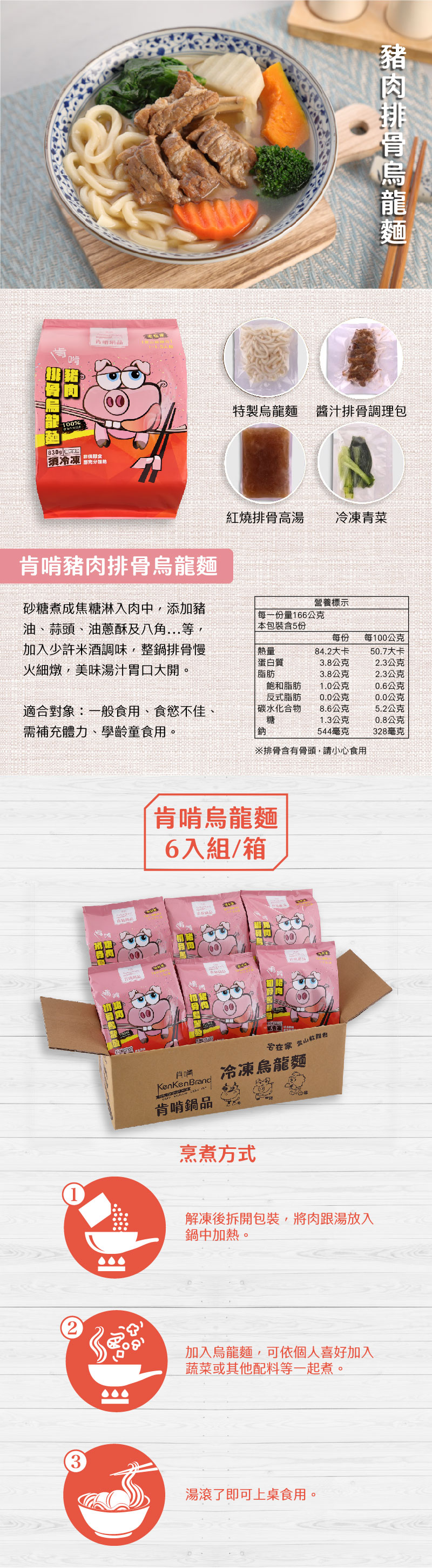 冷凍品 烏龍麵 豬肉排骨烏龍麵冷凍包 一箱6包 官方網站 綠杉宅配